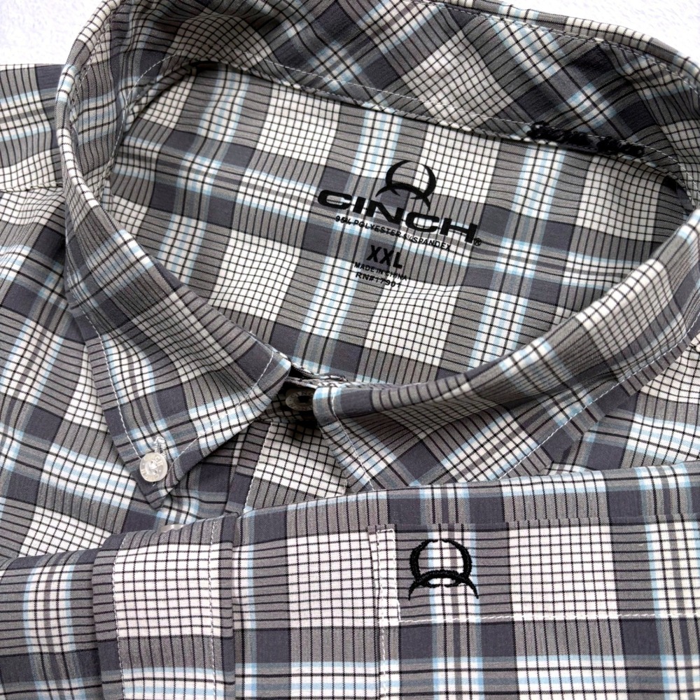 Cinch Arena Performance Button Shirt Men XXL Gray Plaid Stretch Wicks No Wrinkle